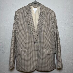 H&M Oversized Black and Tan Plaid Check Blazer Medium